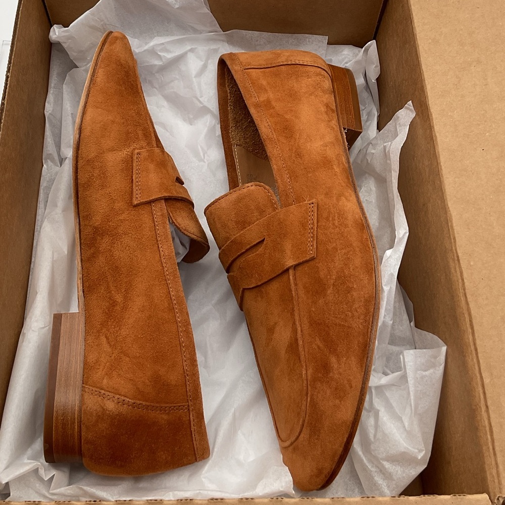 Quince Italian Suede Penny Loafer Cognac brown Size 9 W - Picture 7 of 12
